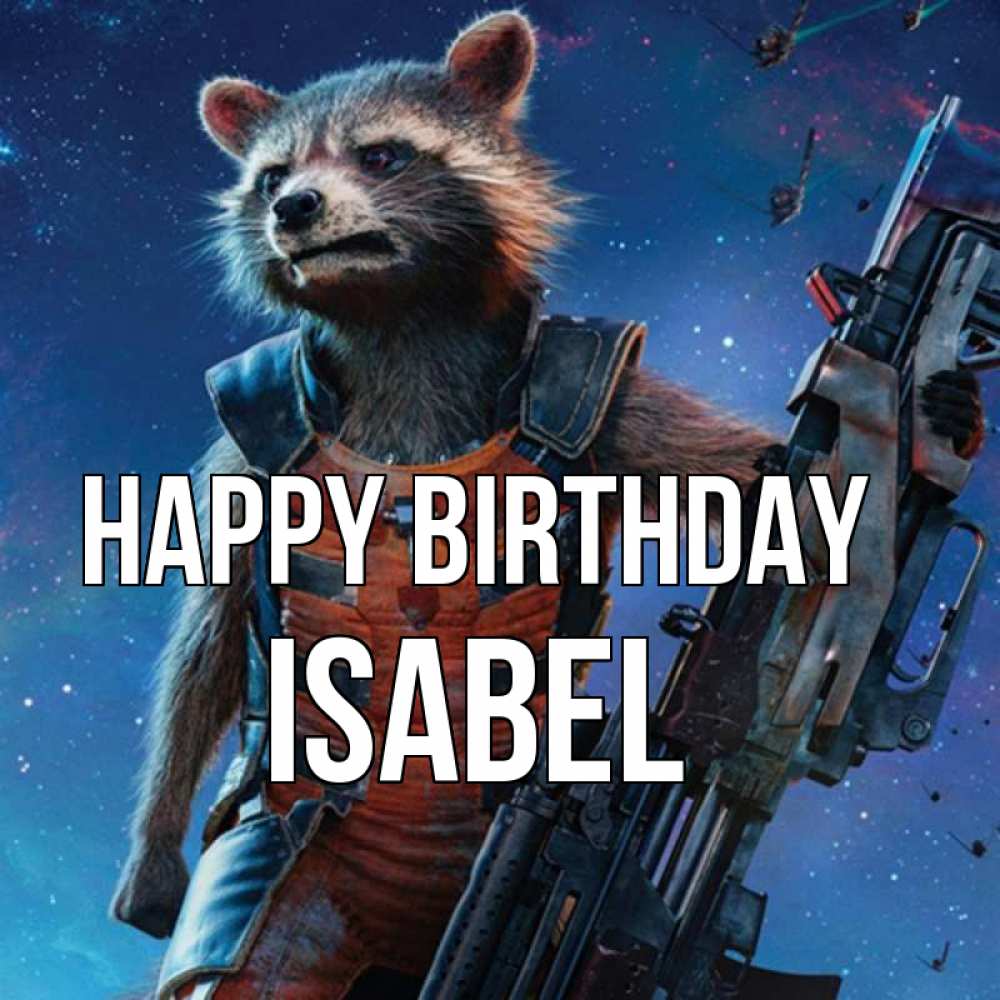 Greetings card с именем, Isabel Happy Birthday реактивный Рокета Greetings with text for free download 