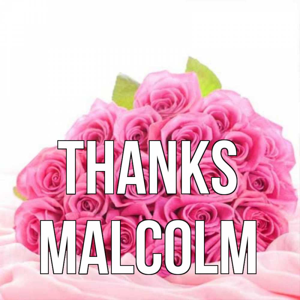 Greetings card с именем, Malcolm Thanks розовые розы с подписью Greetings with text for free download 