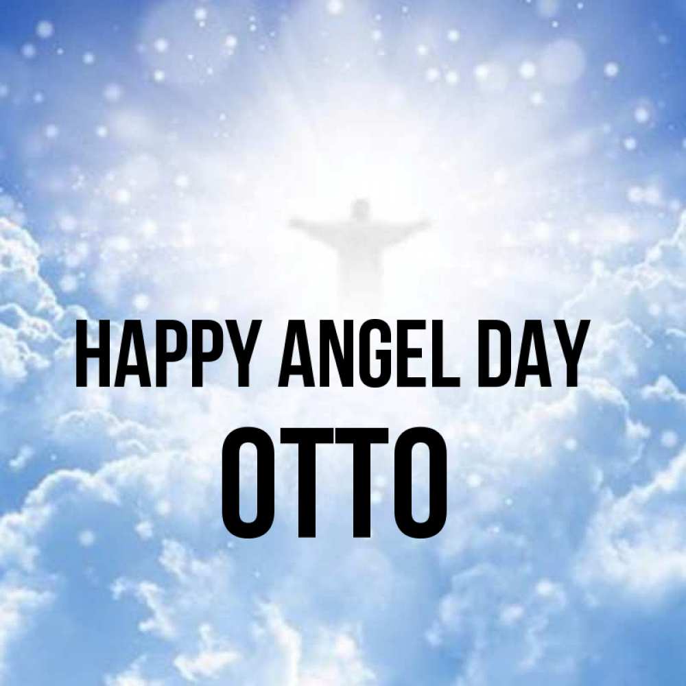 Greetings card с именем, Otto happy angel day ангел на облаках в свете солнца Greetings with text for free download 