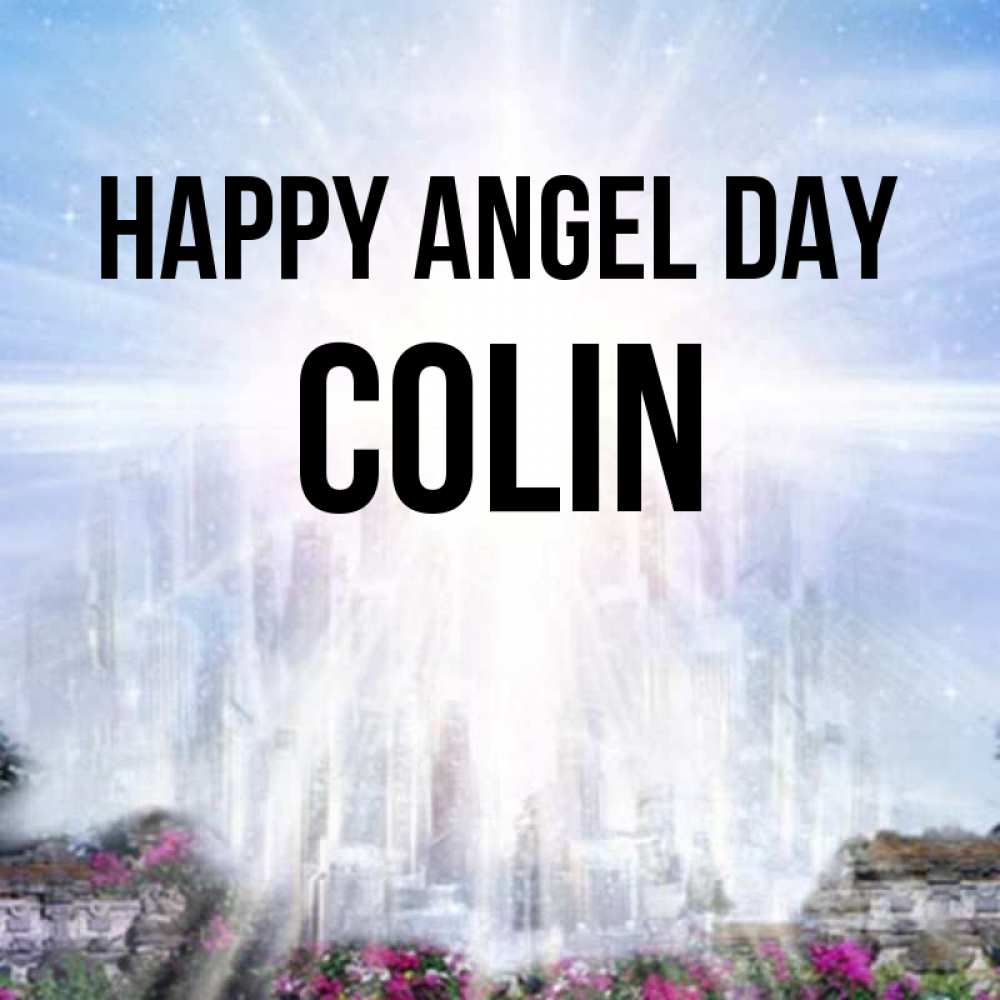 Greetings card с именем, Colin happy angel day небесный свет Greetings with text for free download 