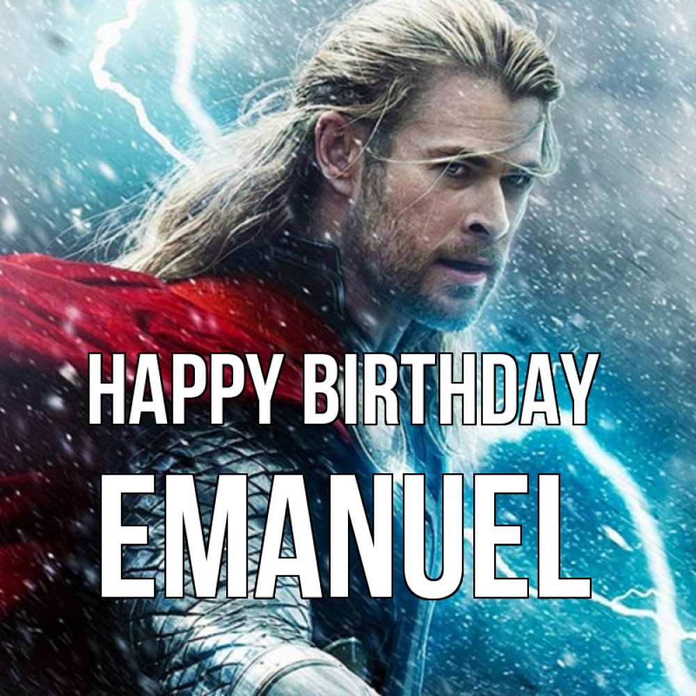 Greetings card с именем, Emanuel Happy Birthday марвел боги Greetings with text for free download 