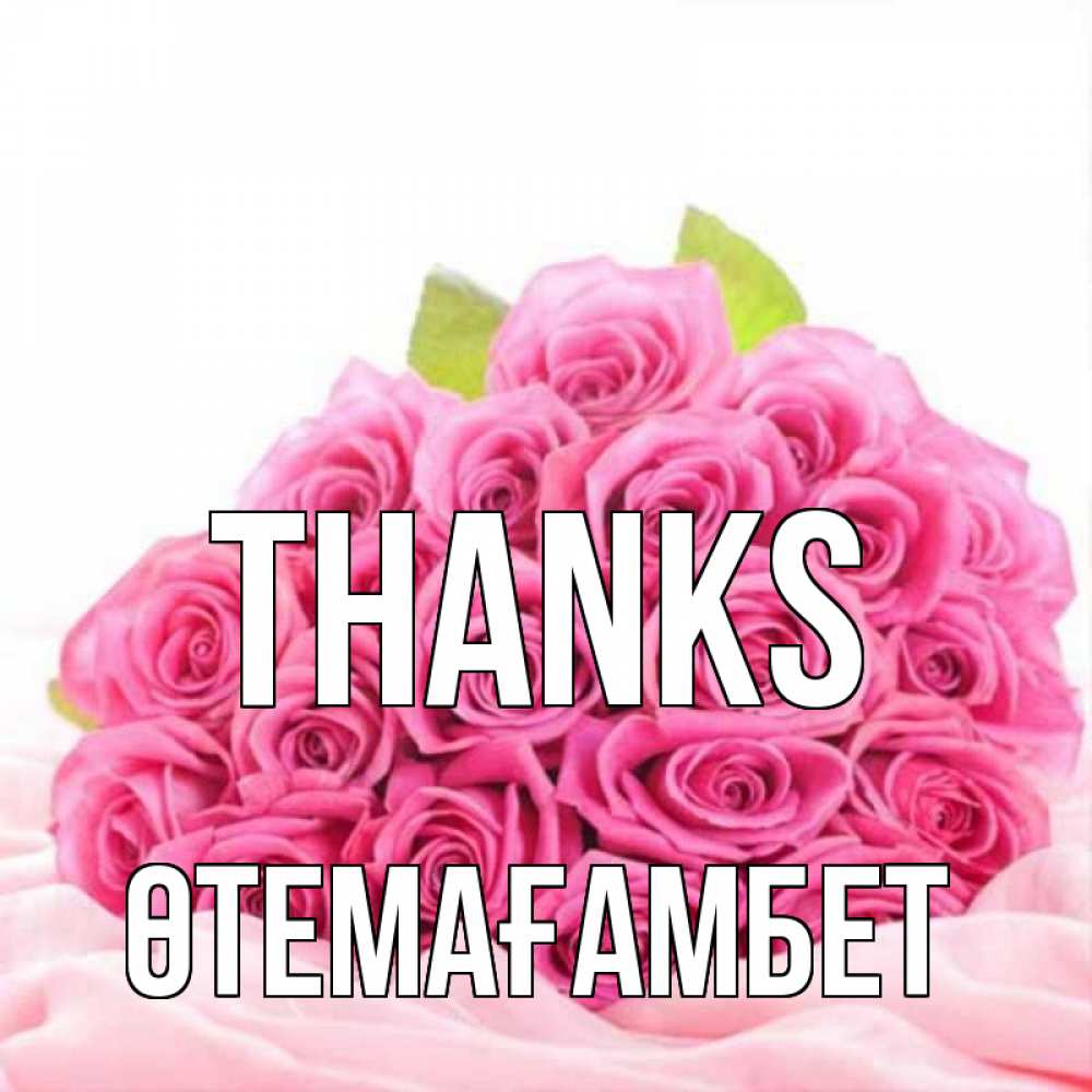 Greetings card с именем, ӨТЕМАҒАМБЕТ Thanks розовые розы с подписью Greetings with text for free download 