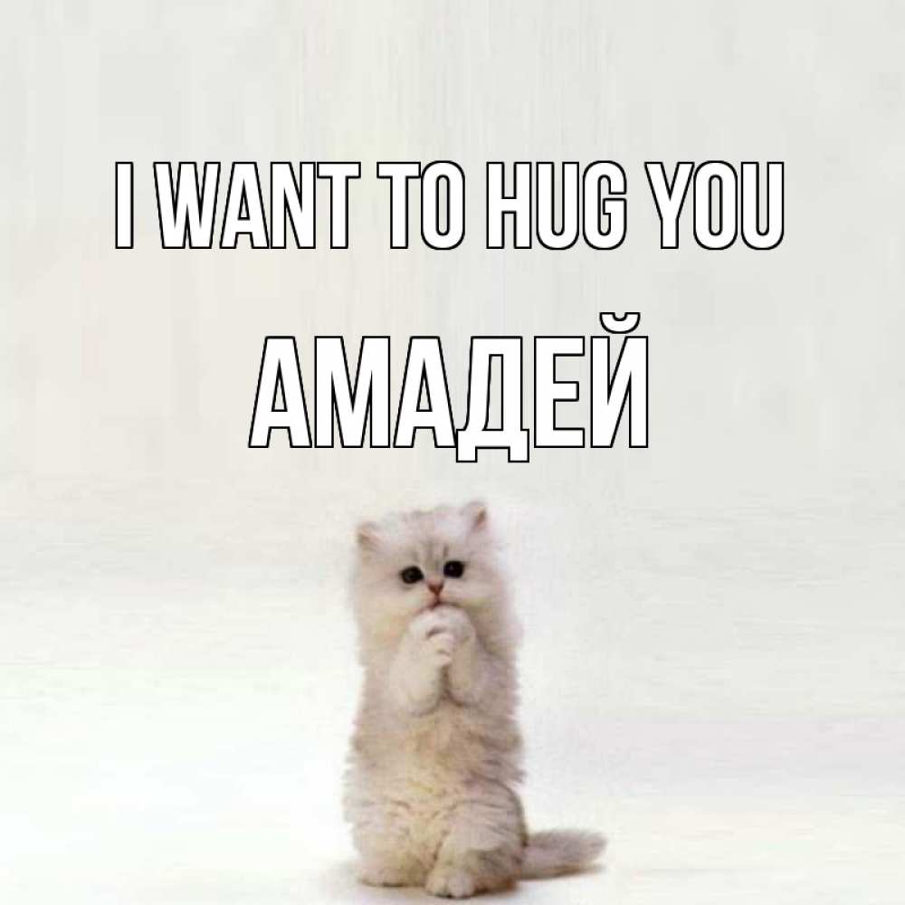 Greetings card с именем, Амадей I want to hug you открытки с креативными подписями Greetings with text for free download 