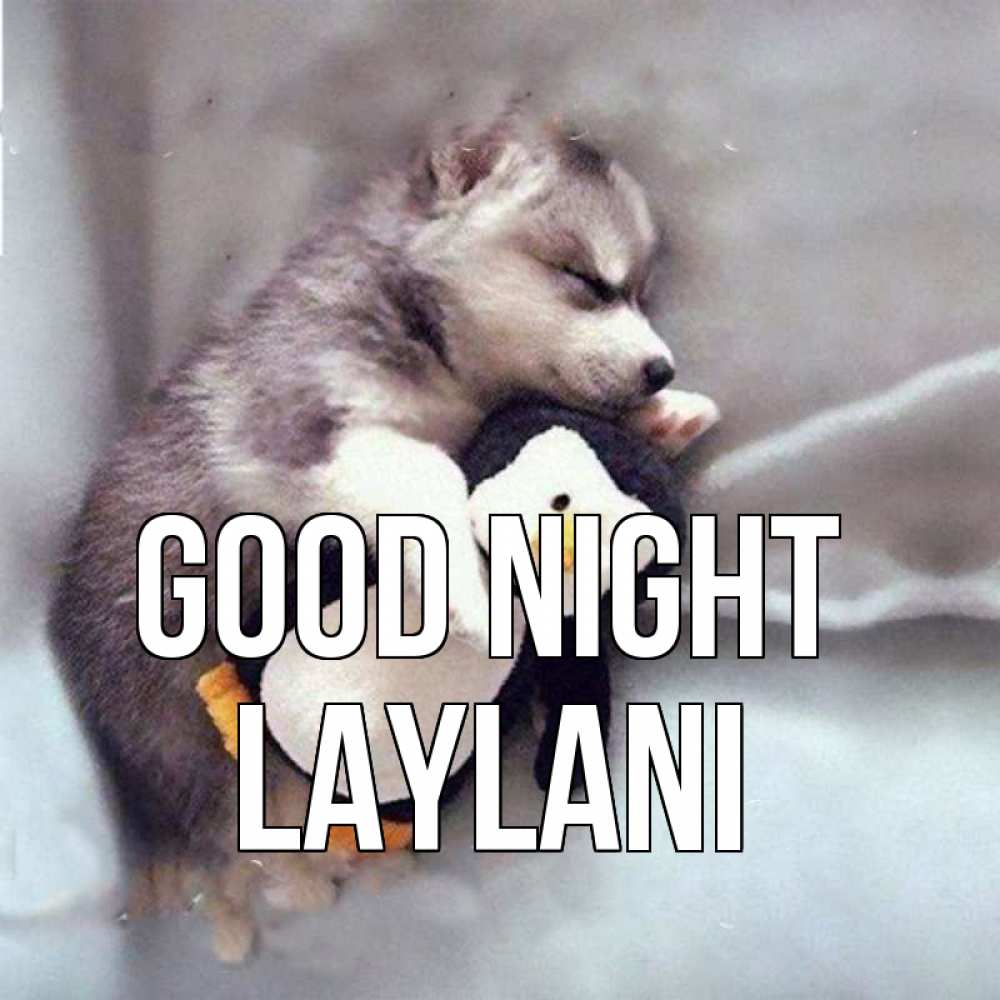 Greetings card с именем, Laylani Good night обнимашки щенка и пингвина Greetings with text for free download 