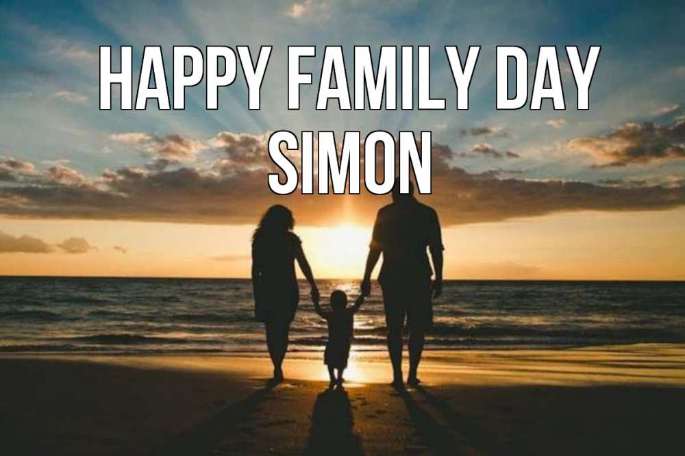 Greetings card с именем, Simon happy family day Море, пляж, закат, семья Greetings with text for free download 