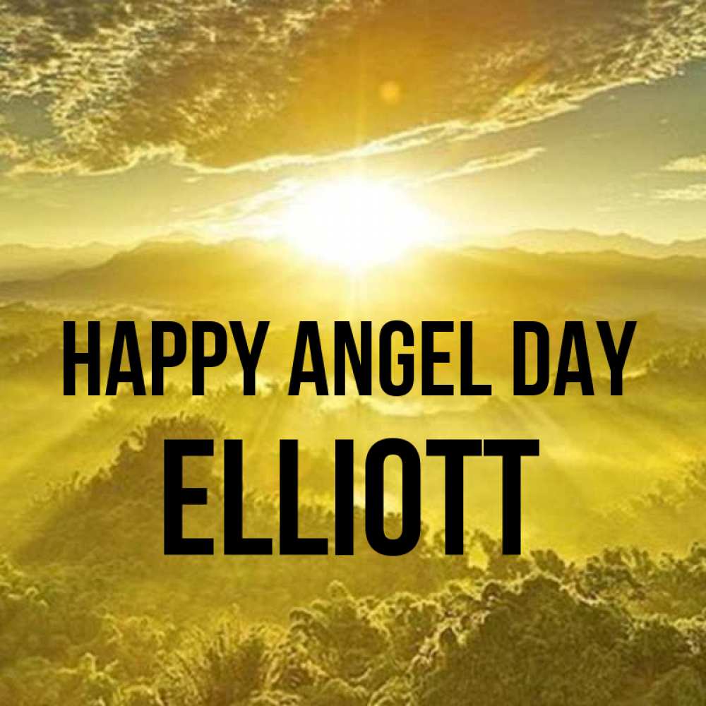 Greetings card с именем, Elliott happy angel day леса и небо в желтом Greetings with text for free download 