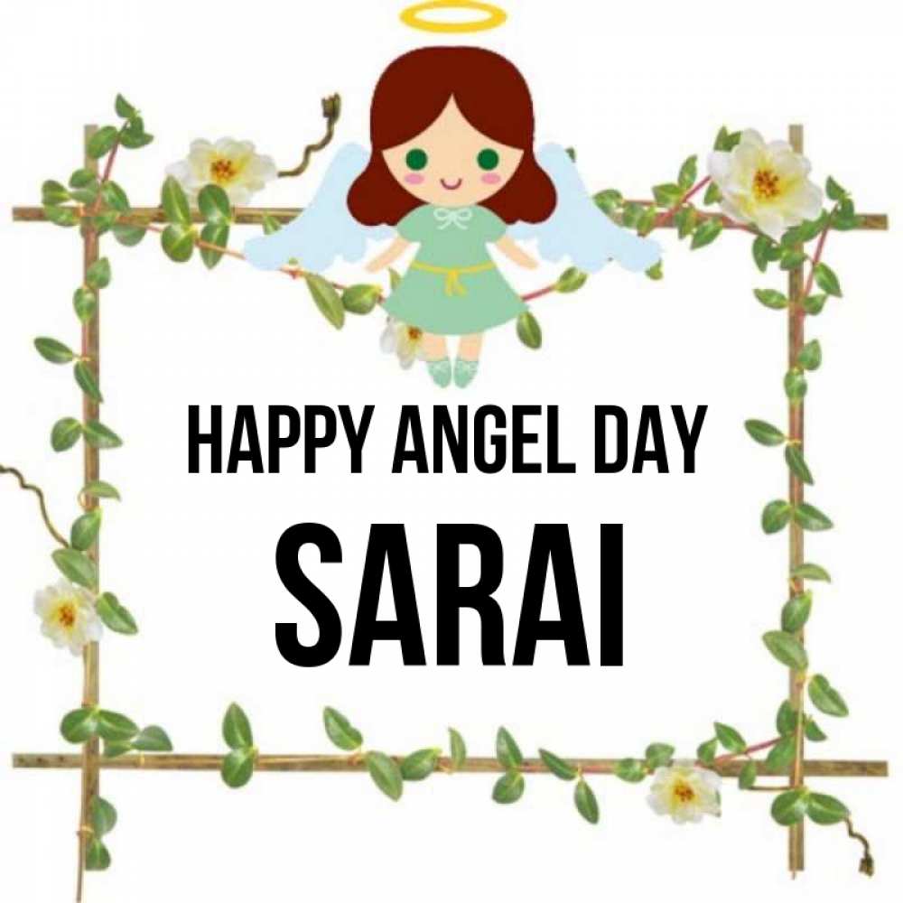Greetings card с именем, Sarai happy angel day Ангел с нимбом Greetings with text for free download 