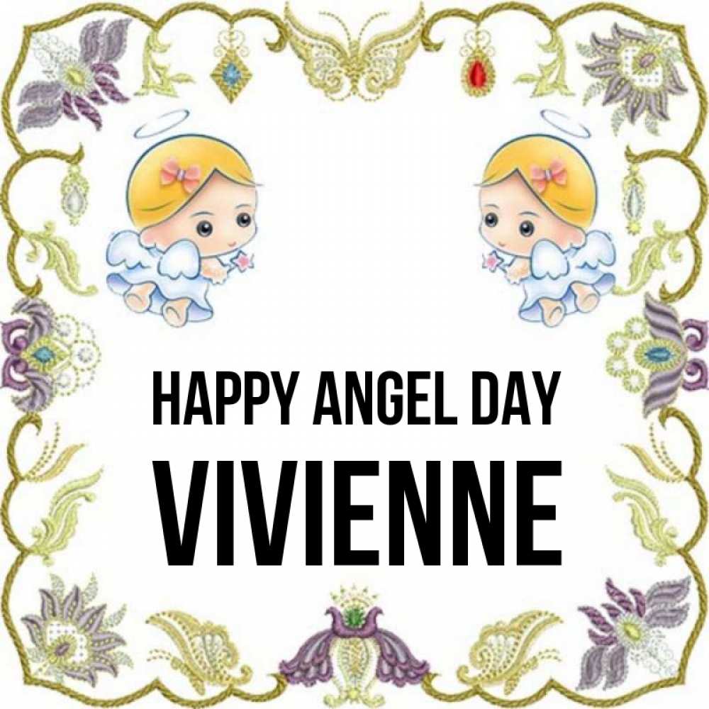 Greetings card с именем, Vivienne happy angel day маленькие ангелы с крылышками Greetings with text for free download 