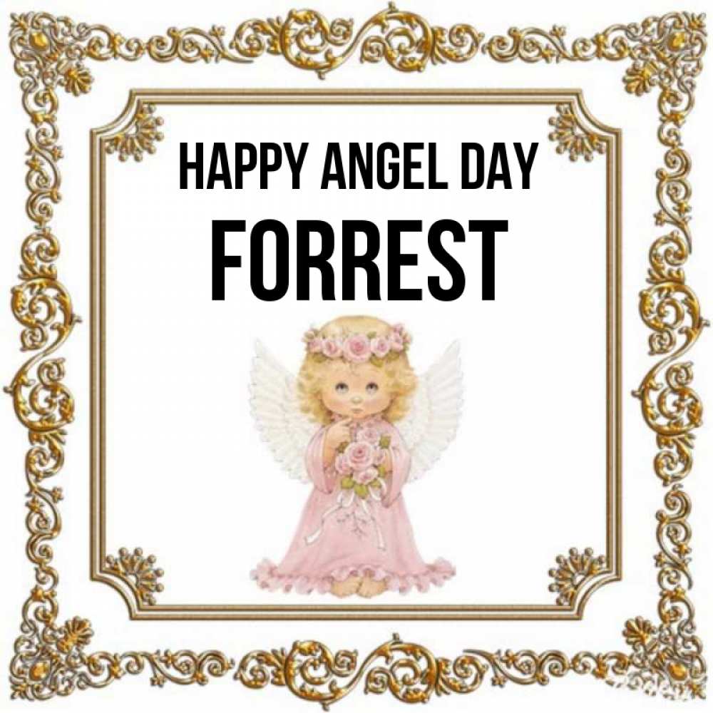 Greetings card с именем, Forrest happy angel day девочка ангел с крыльями и цветами в розовом платье Greetings with text for free download 