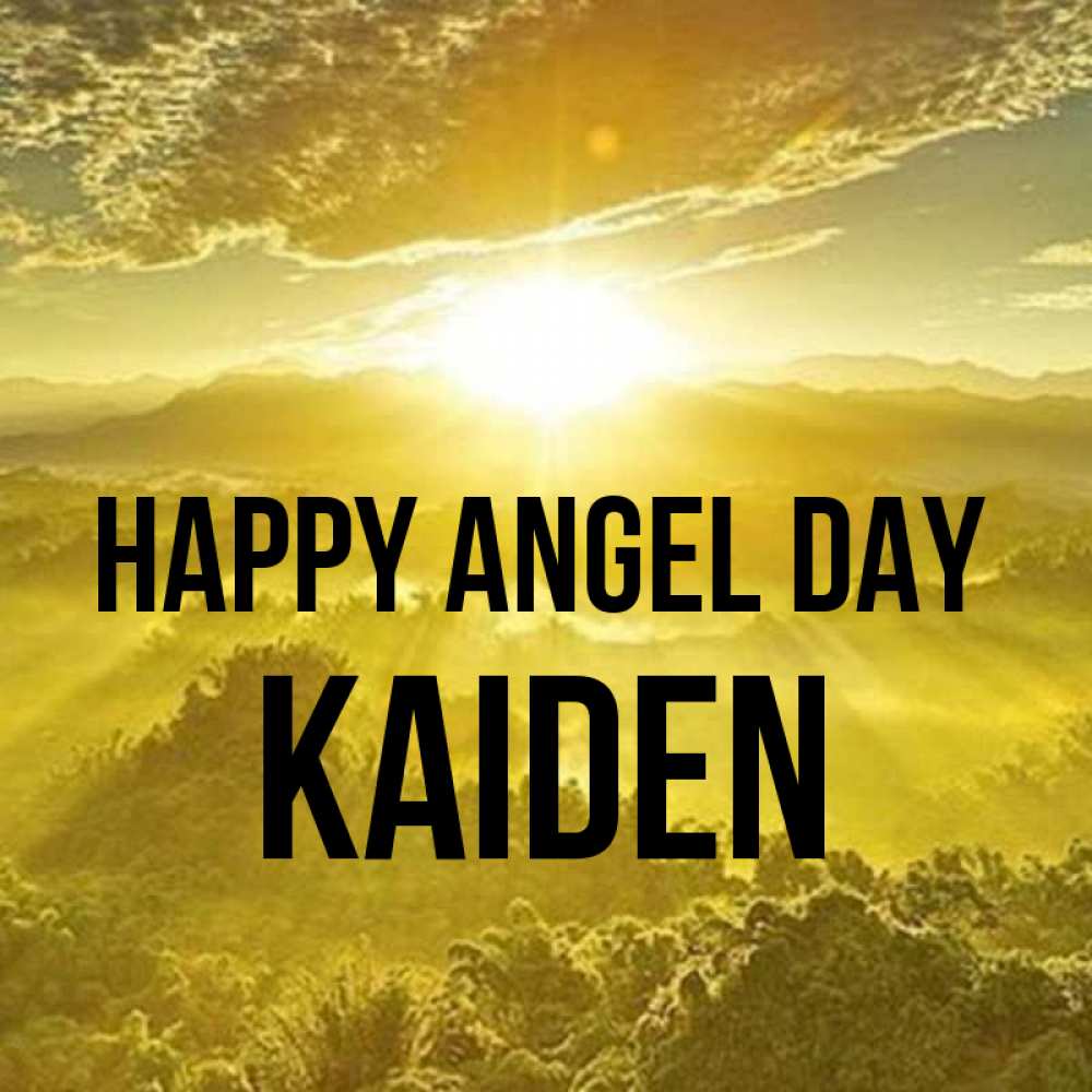 Greetings card с именем, Kaiden happy angel day леса и небо в желтом Greetings with text for free download 