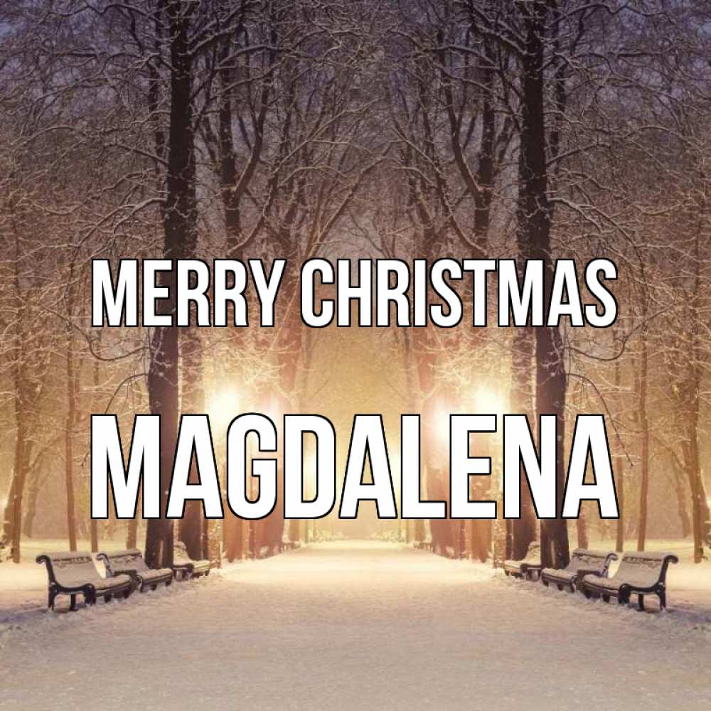 Greetings card с именем, Magdalena Merry Christmas зима, парк, фонарь, лес Greetings with text for free download 
