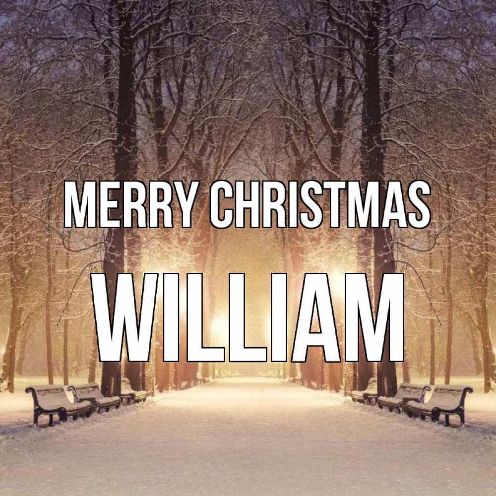 Greetings card с именем, William Merry Christmas зима, парк, фонарь, лес Greetings with text for free download 
