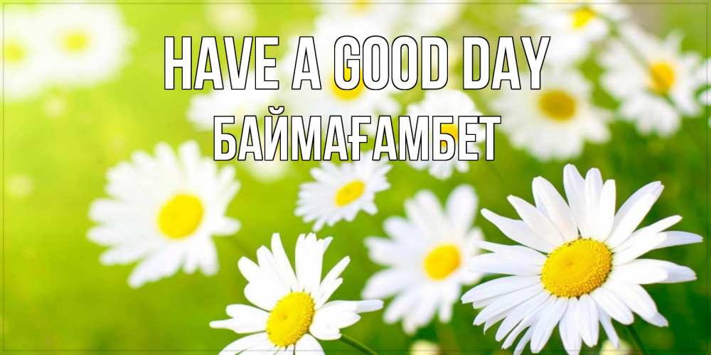 Greetings card с именем, Баймағамбет Have a good day открытка с ромашками на зеленом фоне Greetings with text for free download 