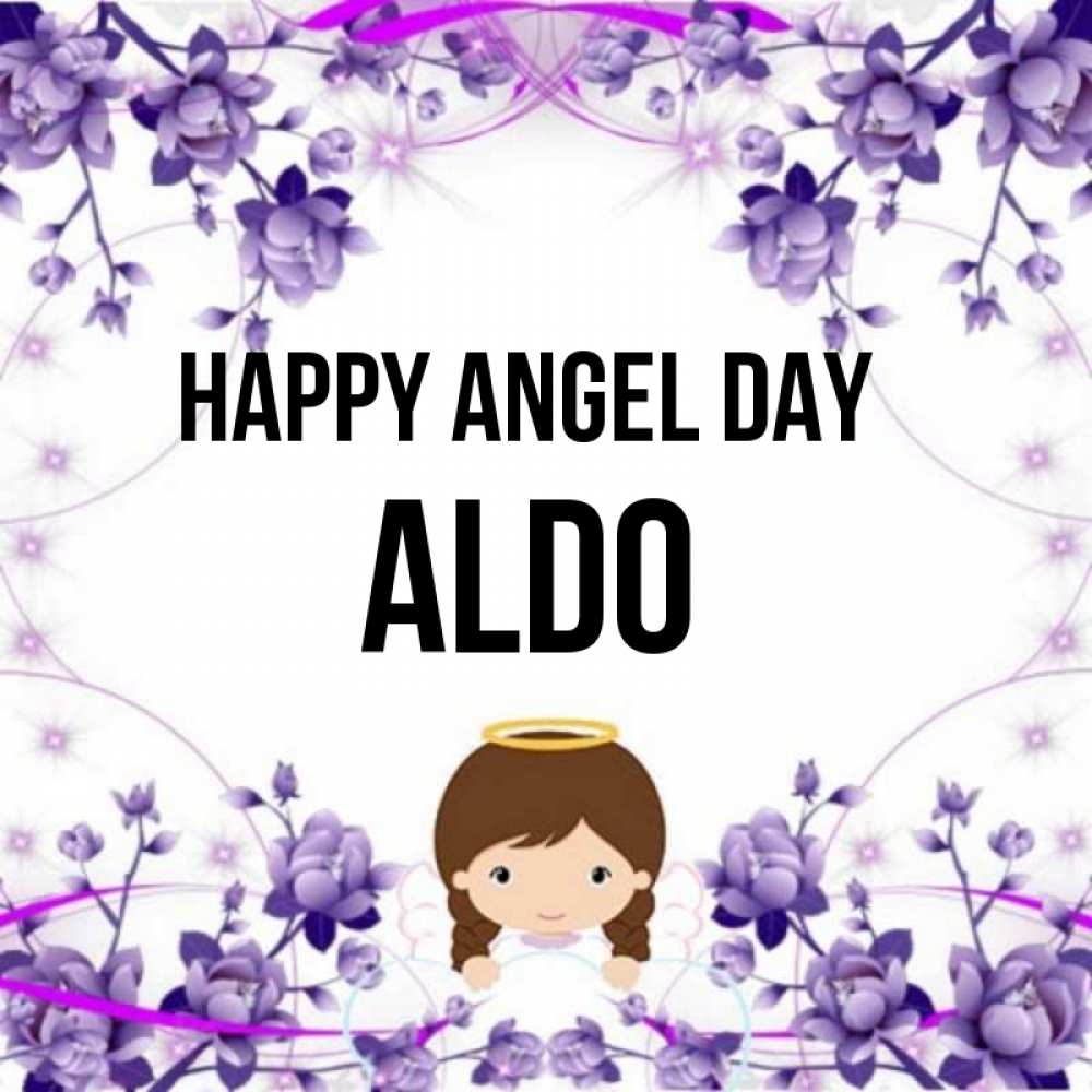 Greetings card с именем, Aldo happy angel day с именинами в рамочке Greetings with text for free download 