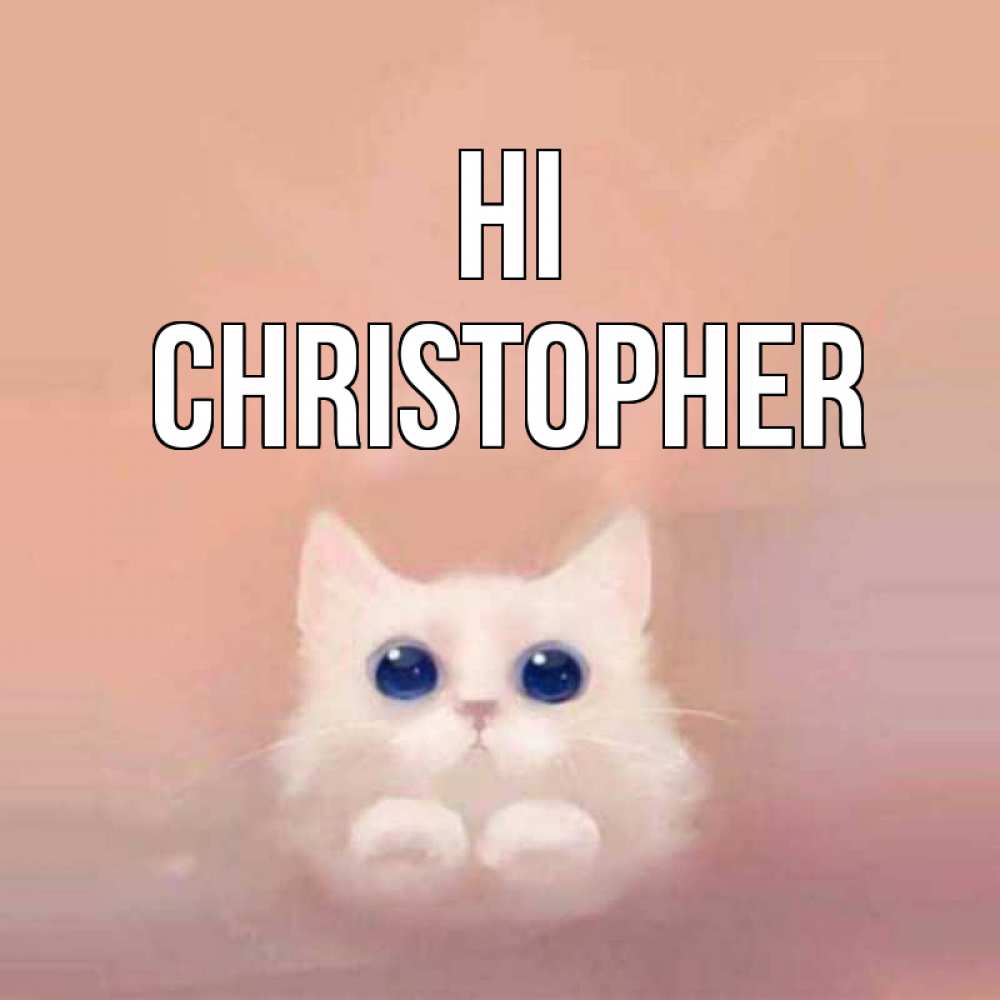 Greetings card с именем, Christopher Hi котик белый в полете Greetings with text for free download 