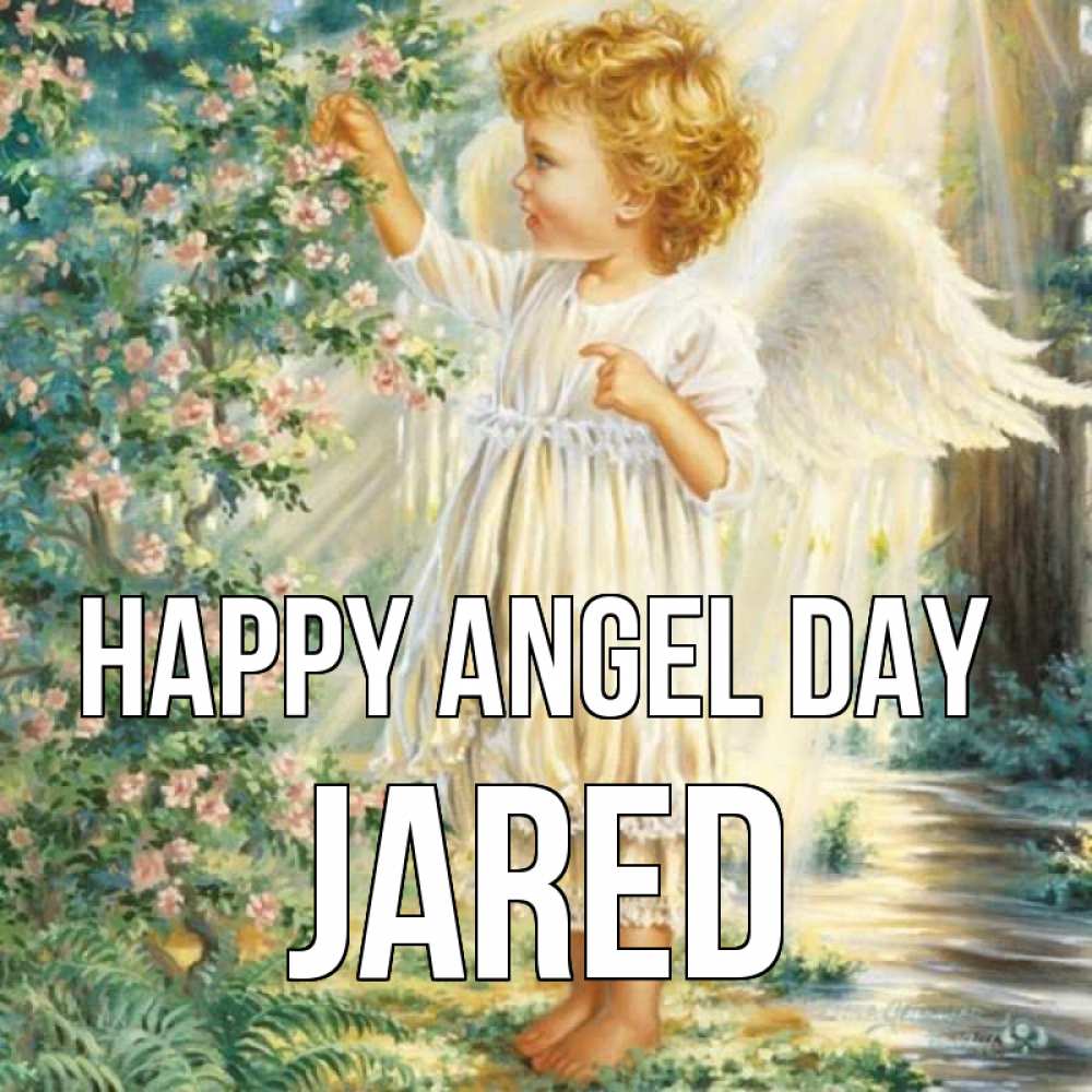 Greetings card с именем, Jared happy angel day собирает цветы Greetings with text for free download 