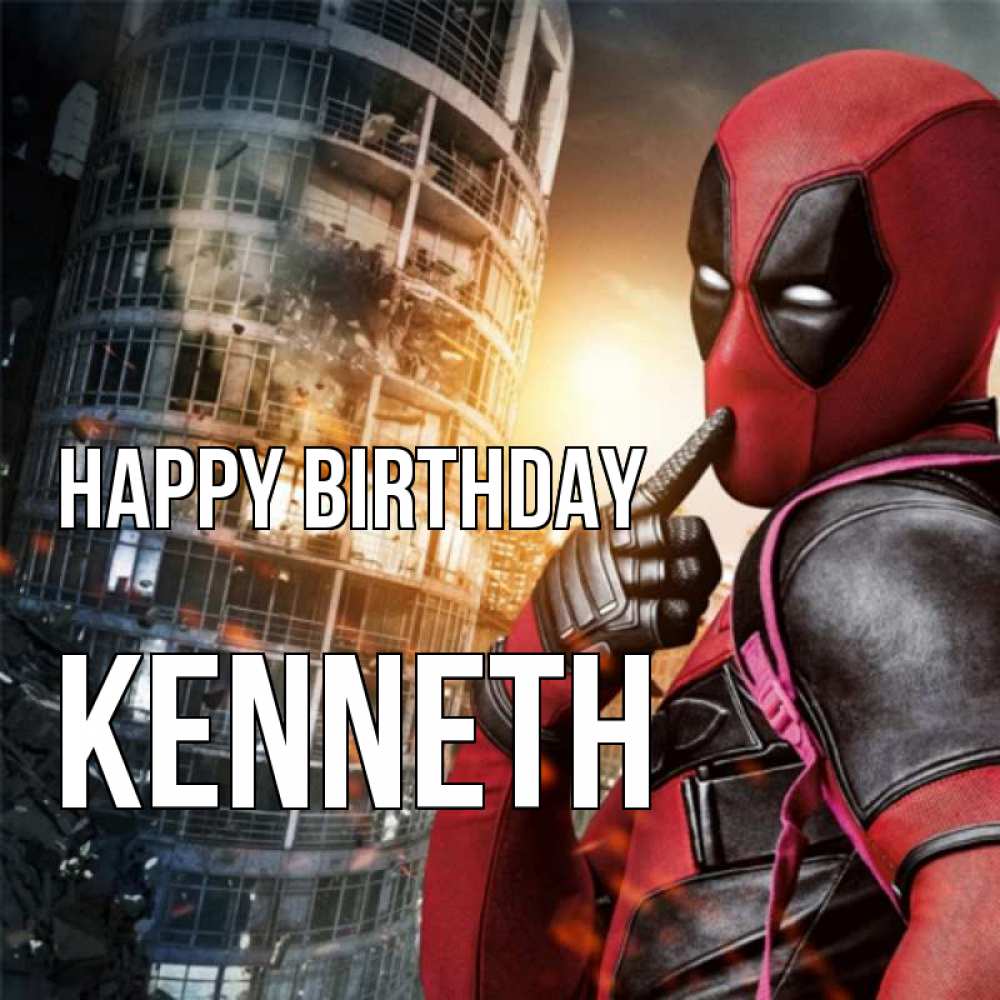 Greetings card с именем, Kenneth Happy Birthday с супергероями Greetings with text for free download 