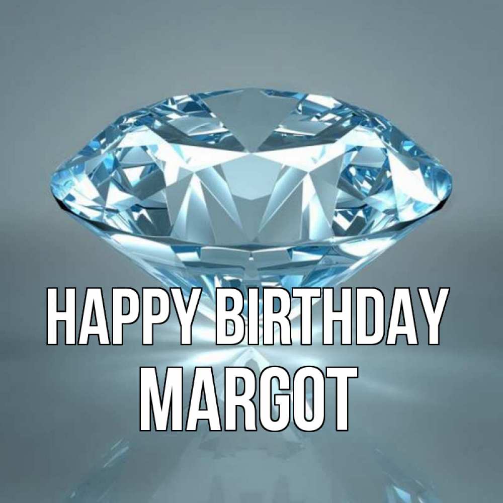 Greetings card с именем, Margot Happy Birthday с бриллиантом голубого цвета Greetings with text for free download 