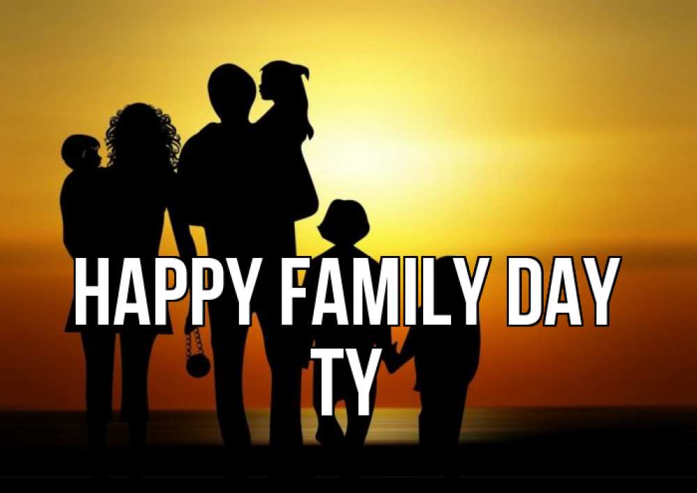 Greetings card с именем, Ty happy family day Семья, закат, мама, папа, дети Greetings with text for free download 