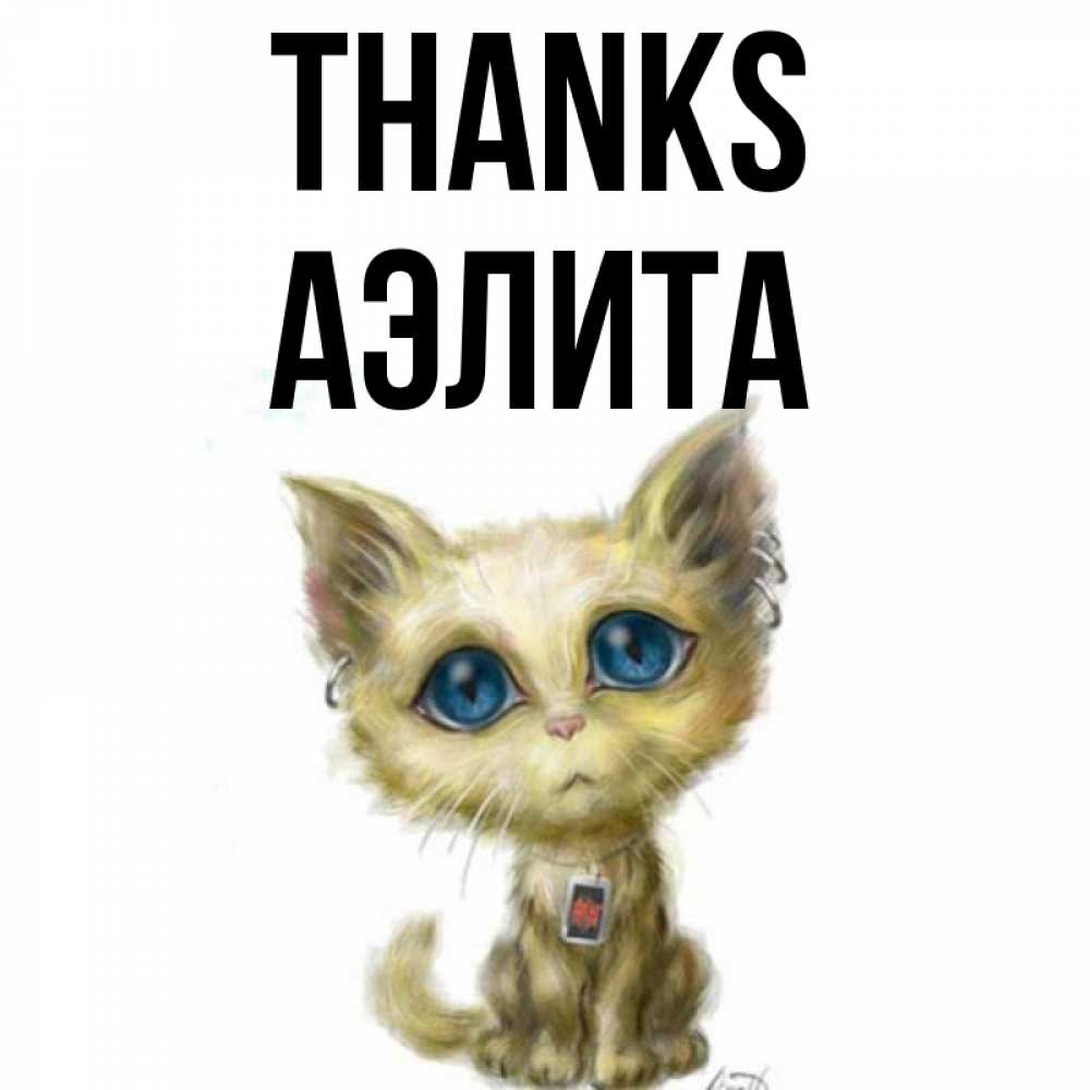 Greetings card с именем, Аэлита Thanks рисованный кот благодарит вас Greetings with text for free download 
