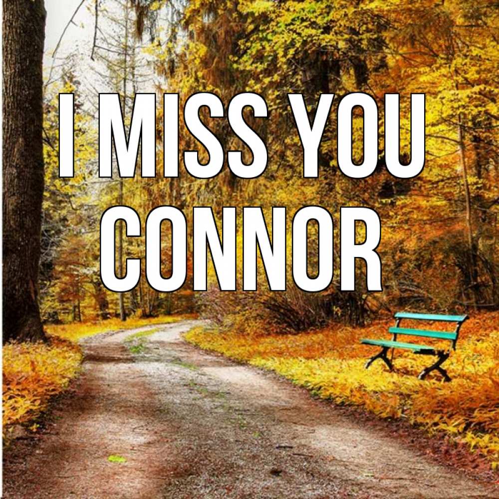 Greetings card с именем, Connor I miss you зеленая лавочка и осенний лес Greetings with text for free download 