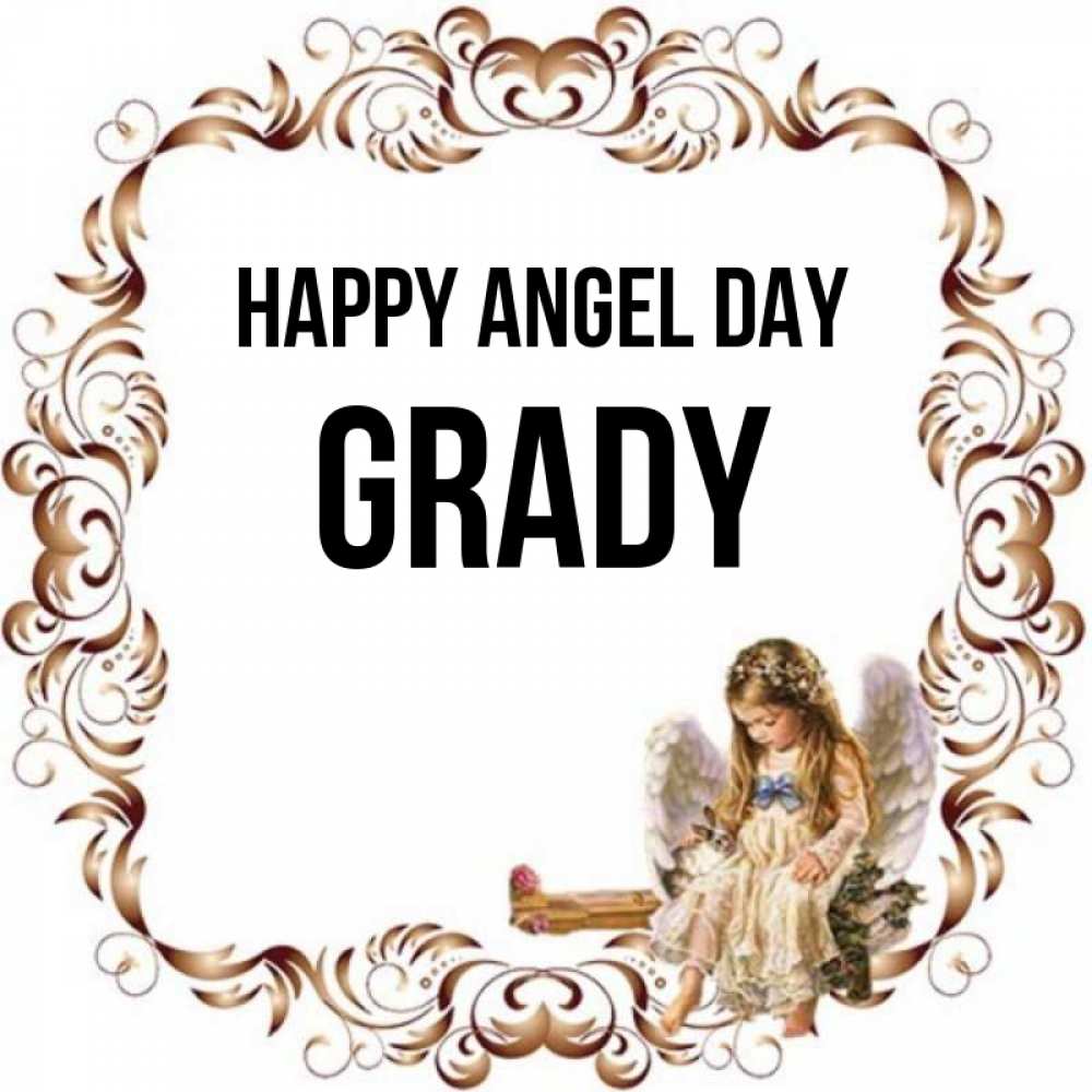 Greetings card с именем, Grady happy angel day рамочка из перьев и ангелочек Greetings with text for free download 