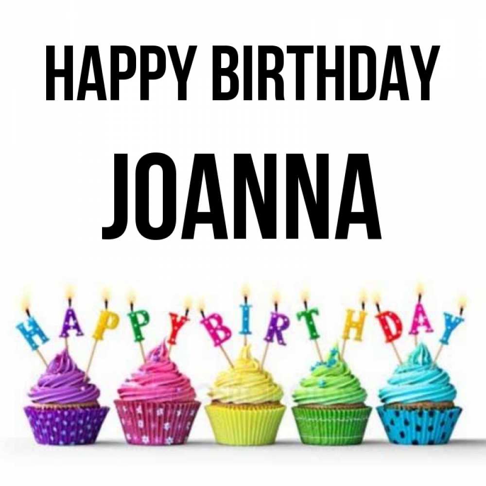 Greetings card с именем, Joanna Happy Birthday открытка ко дню рождения с разноцветными вкусняшками Greetings with text for free download 