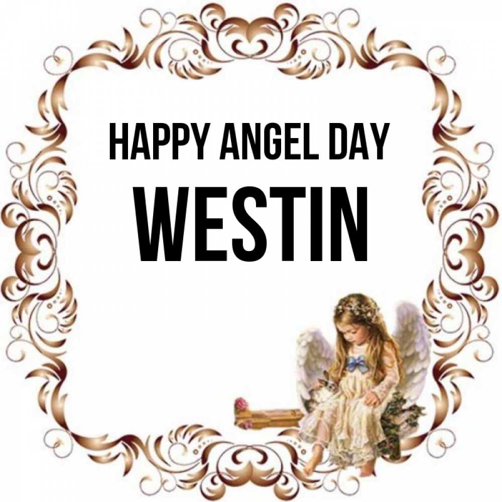 Greetings card с именем, Westin happy angel day рамочка из перьев и ангелочек Greetings with text for free download 