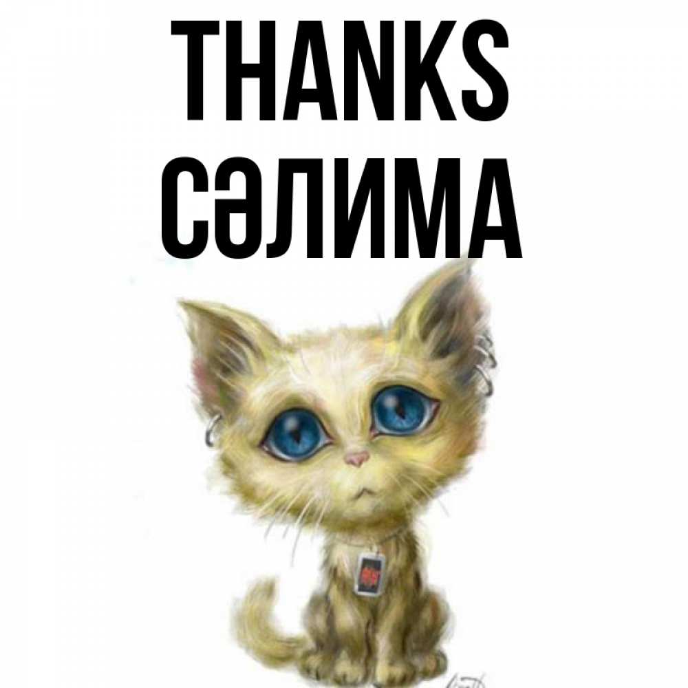 Greetings card с именем, СӘЛИМА Thanks рисованный кот благодарит вас Greetings with text for free download 