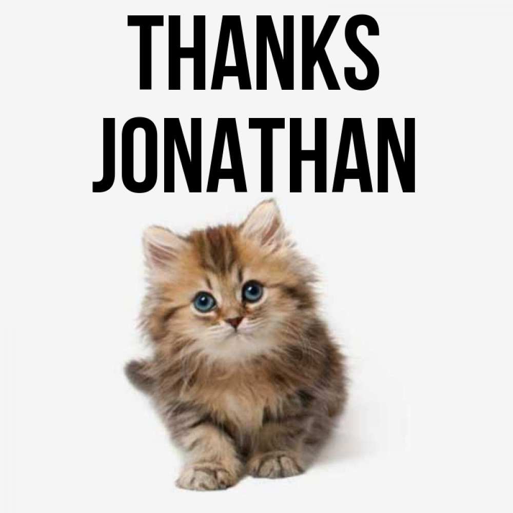 Greetings card с именем, Jonathan Thanks пушистый котик Greetings with text for free download 