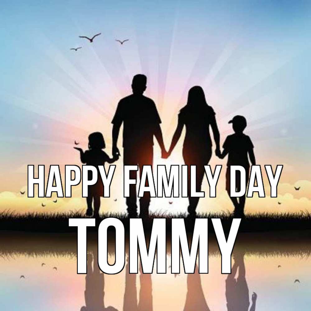 Greetings card с именем, Tommy happy family day сын, дочка, мама, папа, море , закат Greetings with text for free download 