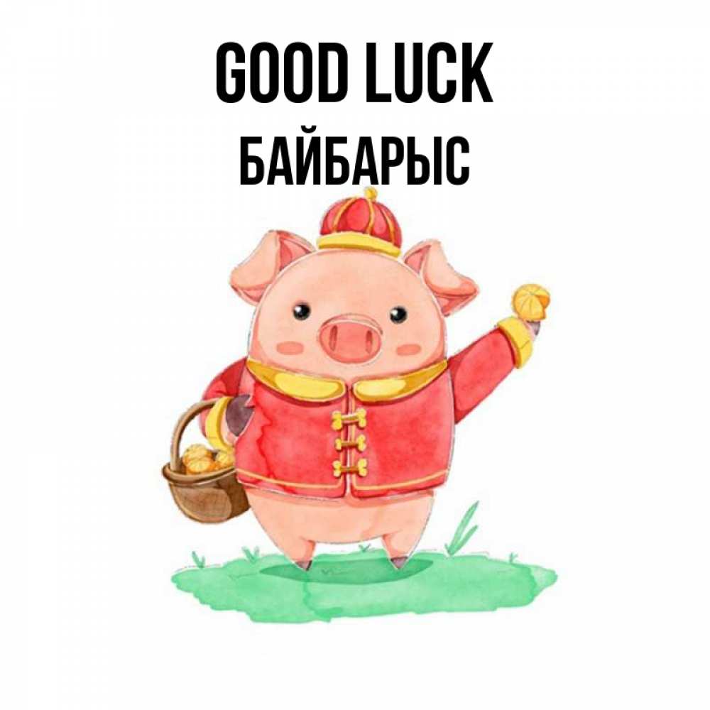 Greetings card с именем, Байбарыс Good luck поросенок Greetings with text for free download 