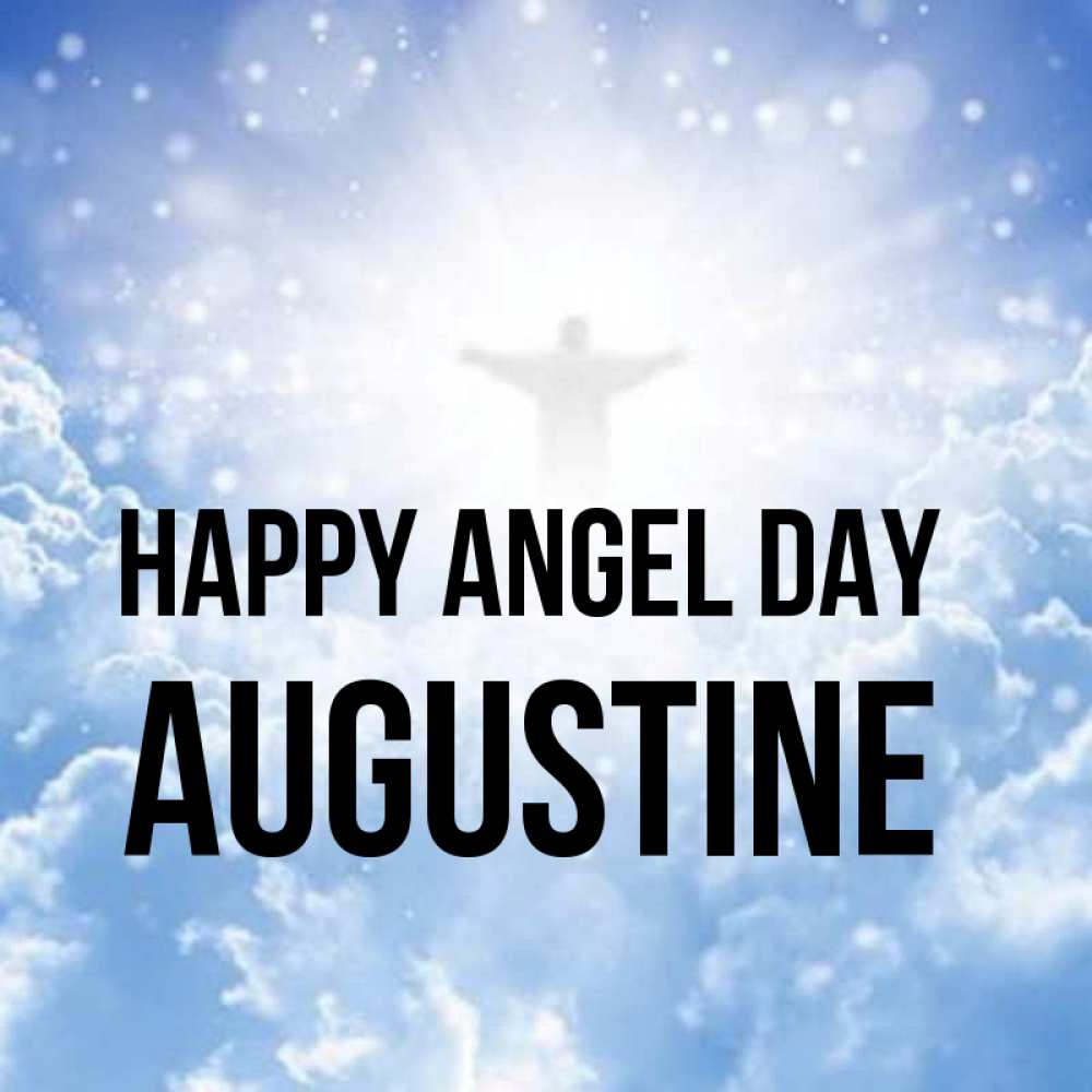 Greetings card с именем, Augustine happy angel day ангел на облаках в свете солнца Greetings with text for free download 