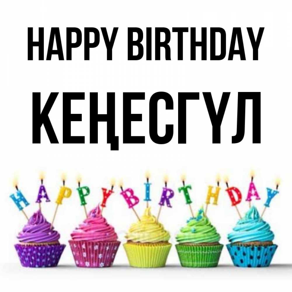 Greetings card с именем, КЕҢЕСГҮЛ Happy Birthday открытка ко дню рождения с разноцветными вкусняшками Greetings with text for free download 