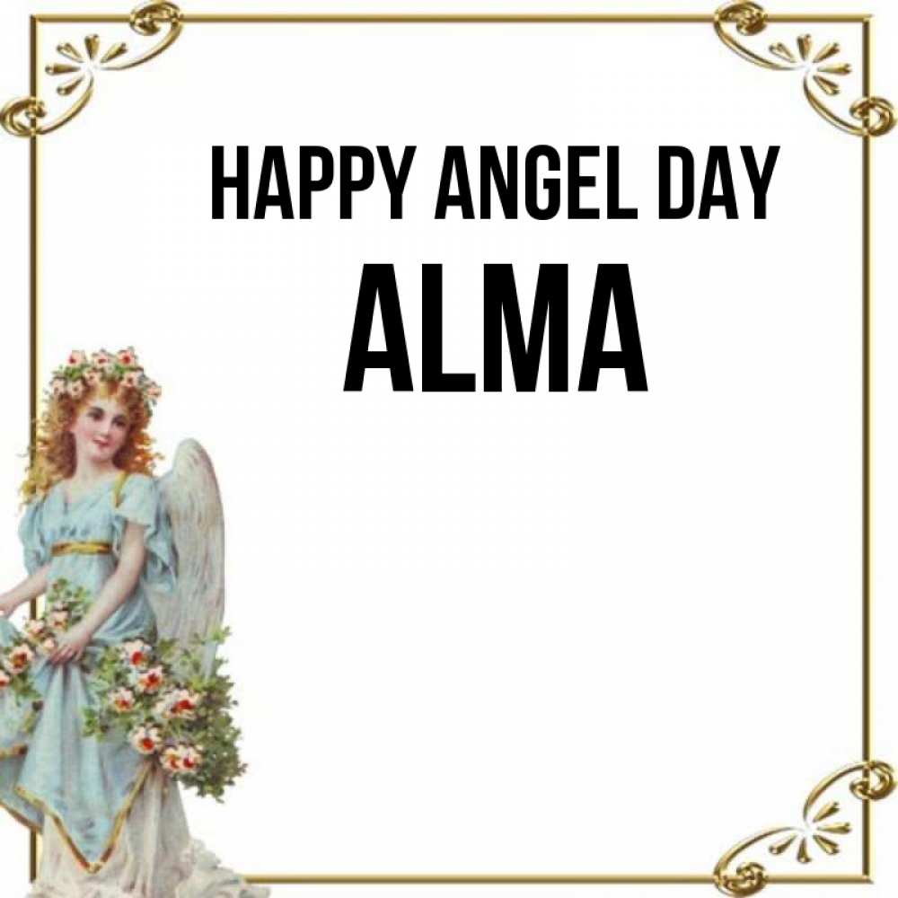 Greetings card с именем, Alma happy angel day с именинами от девушки ангела Greetings with text for free download 