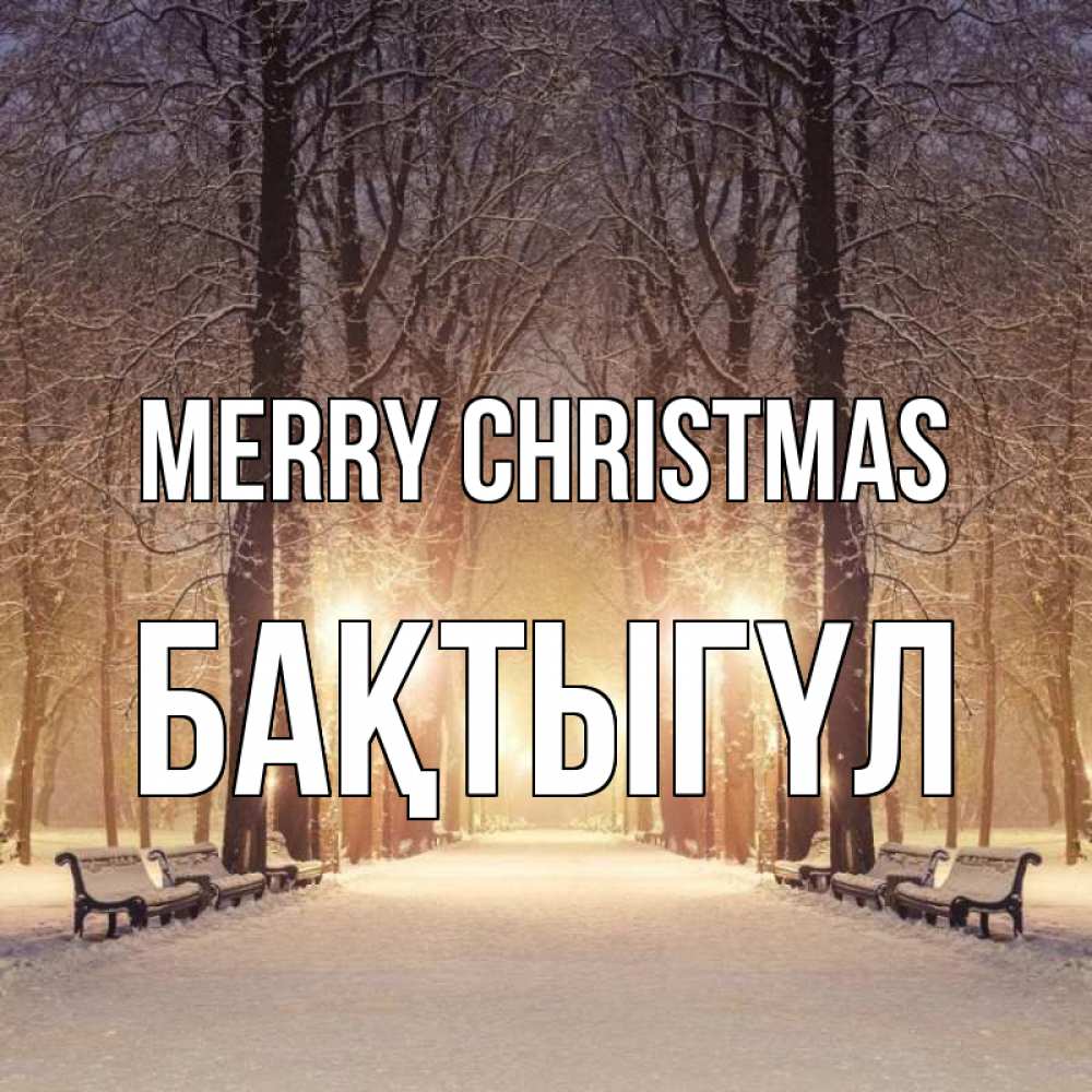 Greetings card с именем, БАҚТЫГҮЛ Merry Christmas зима, парк, фонарь, лес Greetings with text for free download 