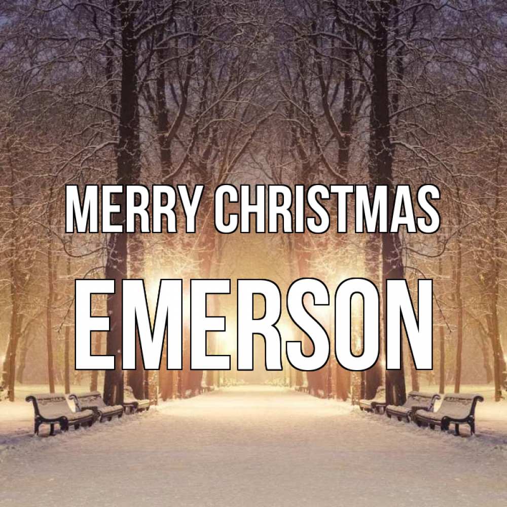 Greetings card с именем, Emerson Merry Christmas зима, парк, фонарь, лес Greetings with text for free download 