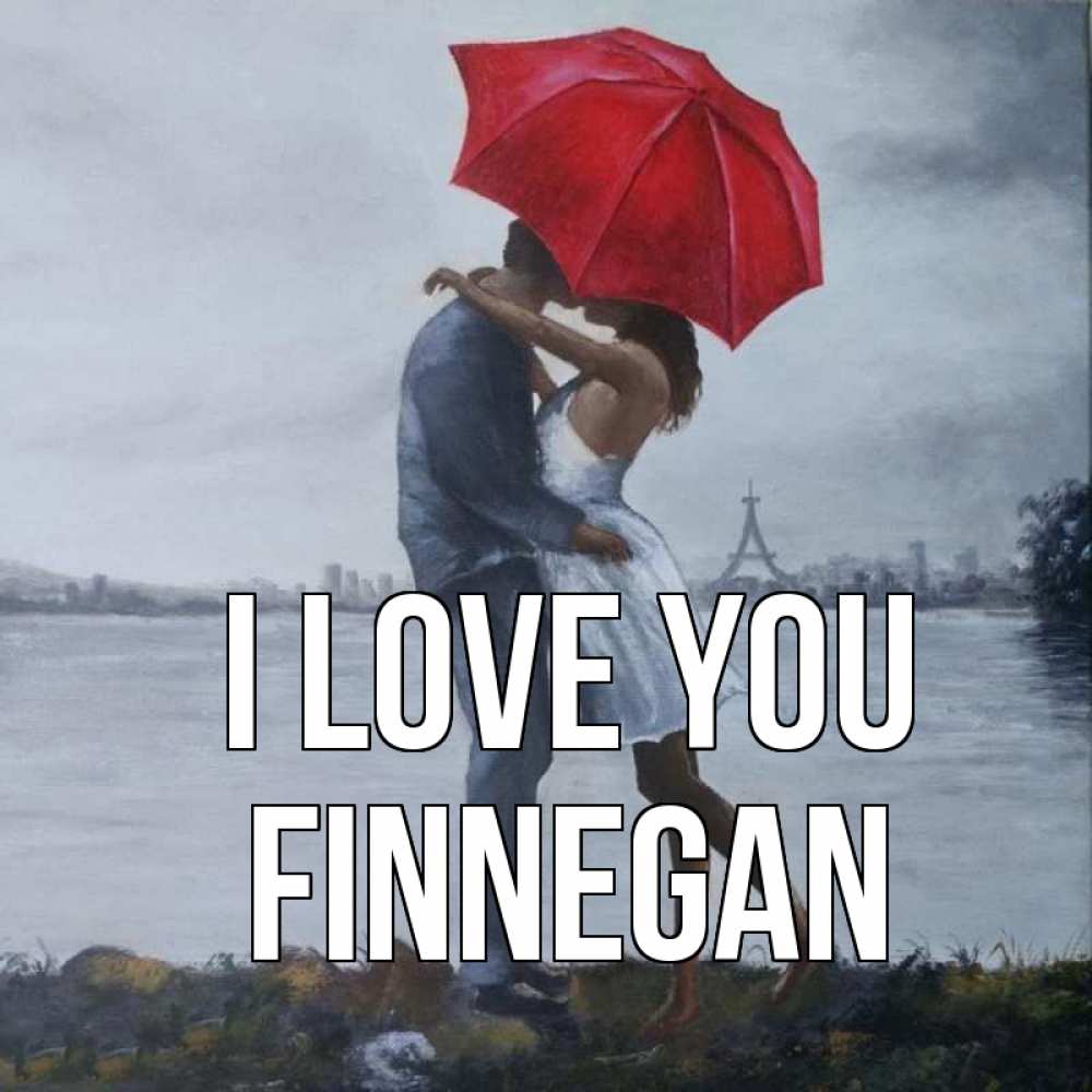 Greetings card с именем, Finnegan I love you под красным зонтом Greetings with text for free download 