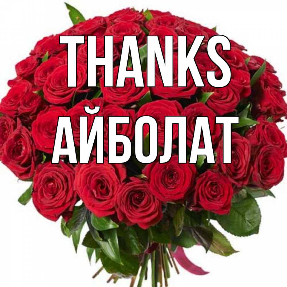 Greetings card с именем, Айболат Thanks букет красных роз Greetings with text for free download 