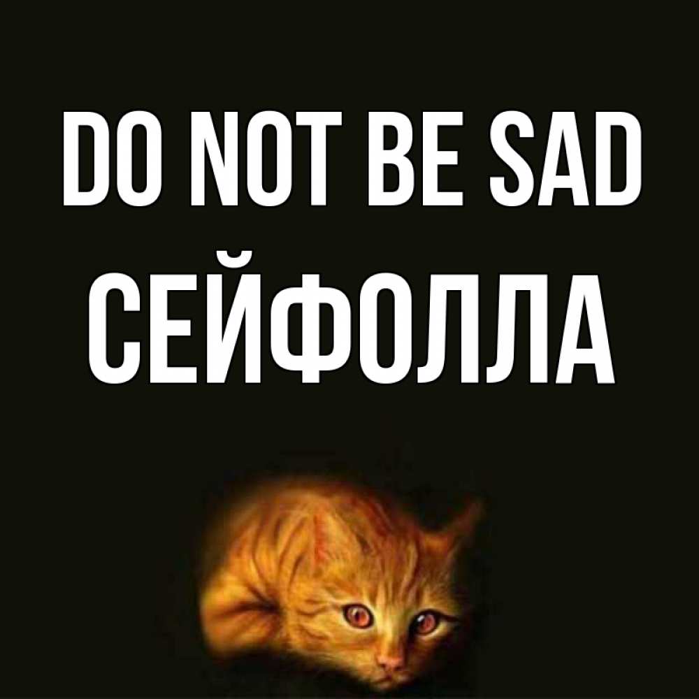 Greetings card с именем, СЕЙФОЛЛА Do not be sad лежащий кот в темноте Greetings with text for free download 