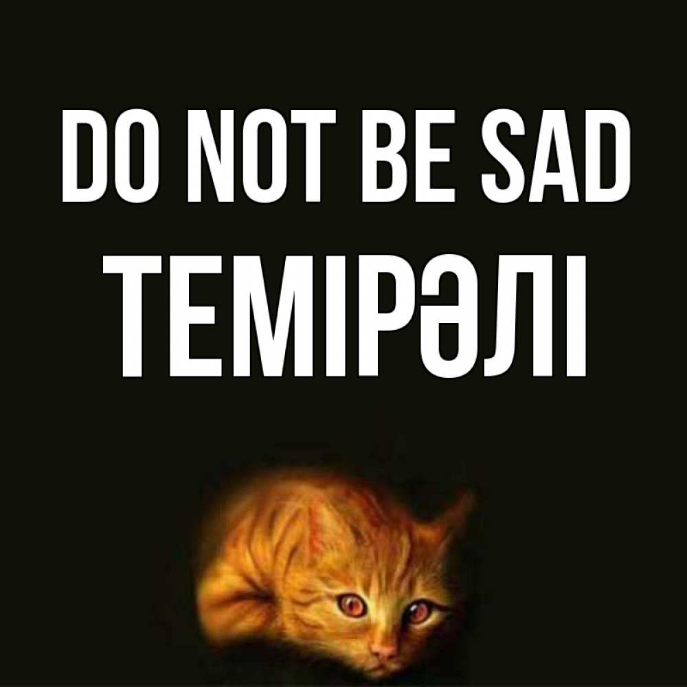 Greetings card с именем, ТЕМІРӘЛІ Do not be sad лежащий кот в темноте Greetings with text for free download 