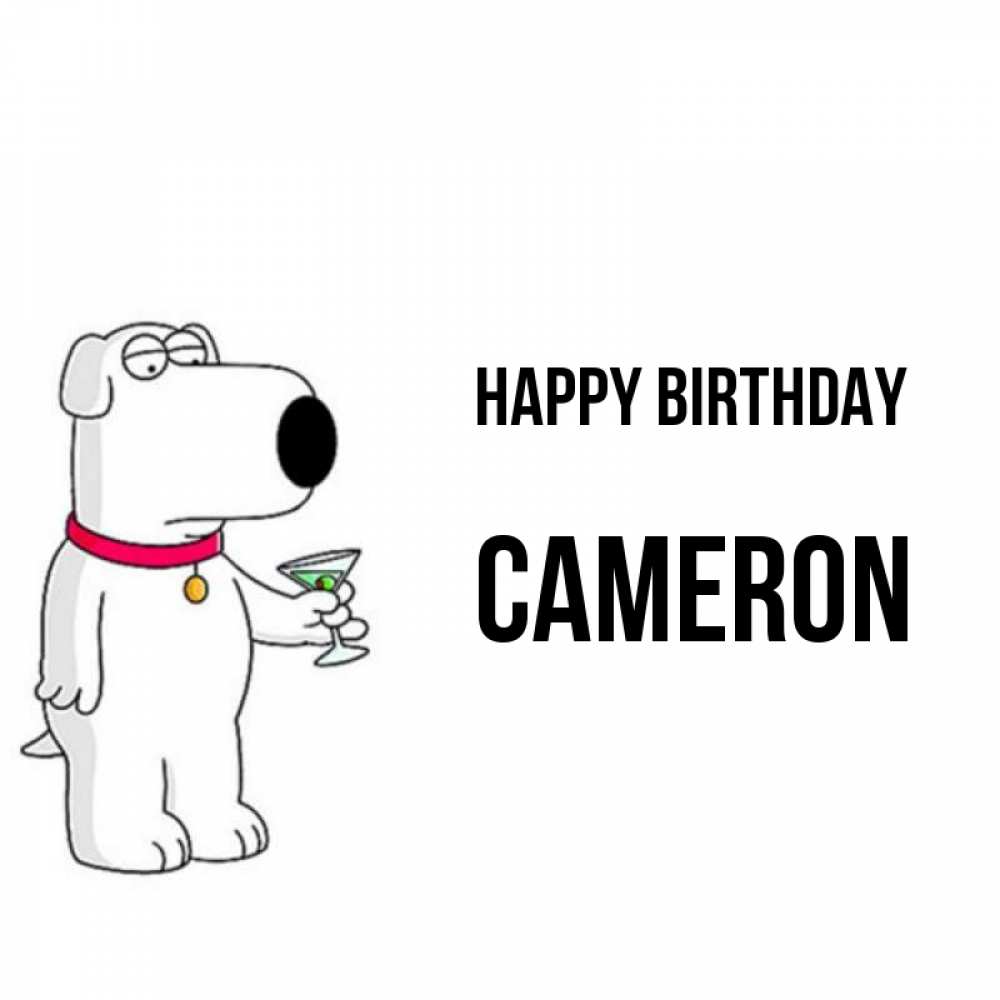 Greetings card с именем, Cameron Happy Birthday песик с оливками Greetings with text for free download 