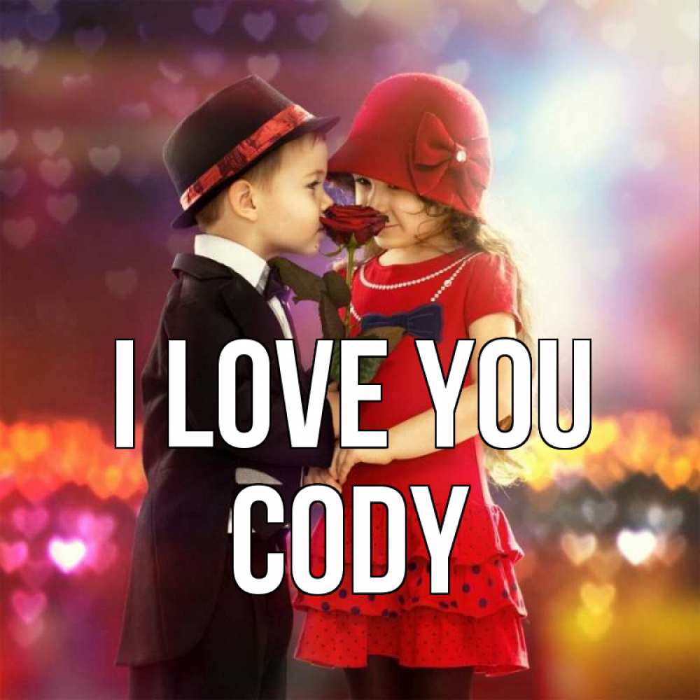 Greetings card с именем, Cody I love you черное и красное и роза Greetings with text for free download 