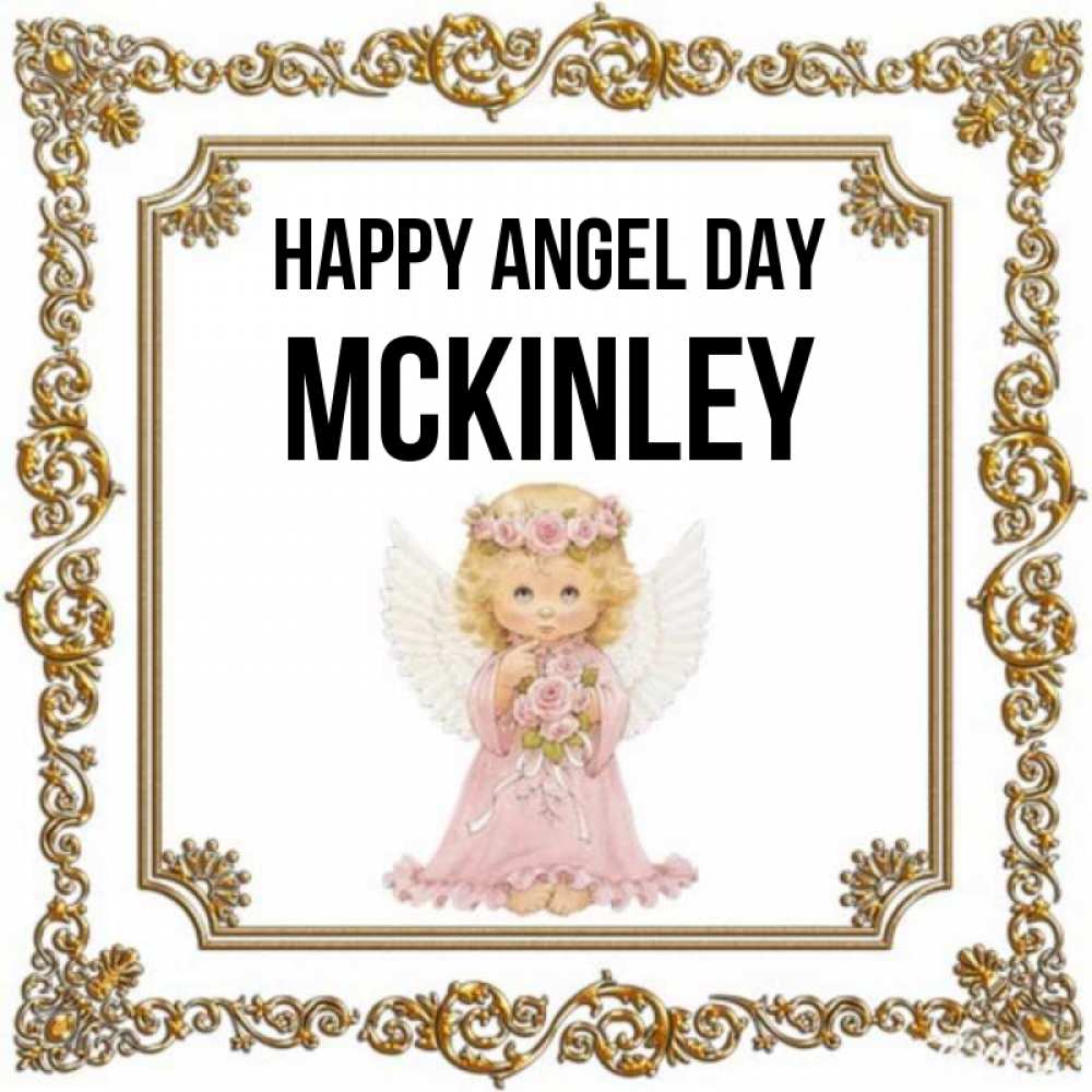 Greetings card с именем, Mckinley happy angel day девочка ангел с крыльями и цветами в розовом платье Greetings with text for free download 