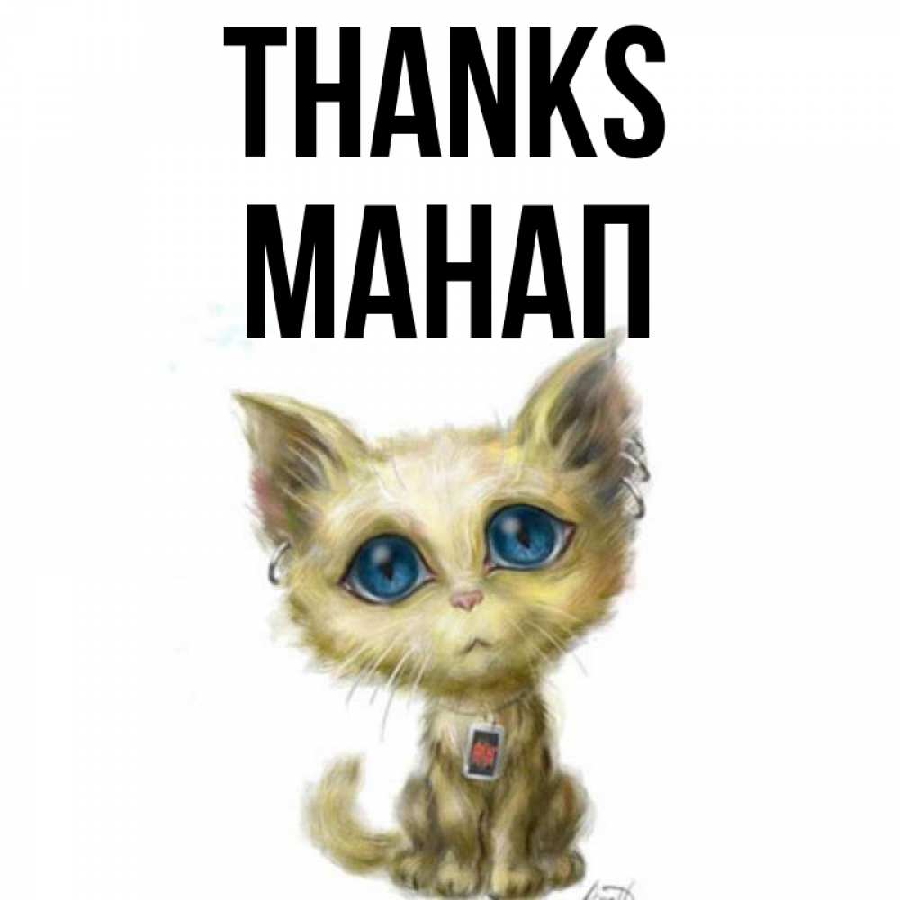 Greetings card с именем, МАНАП Thanks рисованный кот благодарит вас Greetings with text for free download 