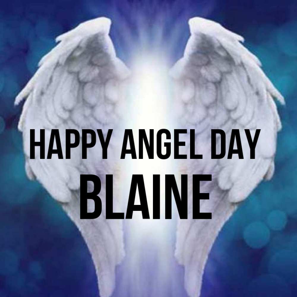 Greetings card с именем, Blaine happy angel day синий фон и крылышки Greetings with text for free download 