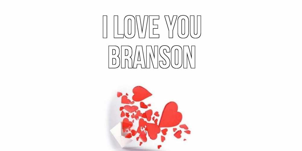 Greetings card с именем, Branson I love you конверт, сердце Greetings with text for free download 