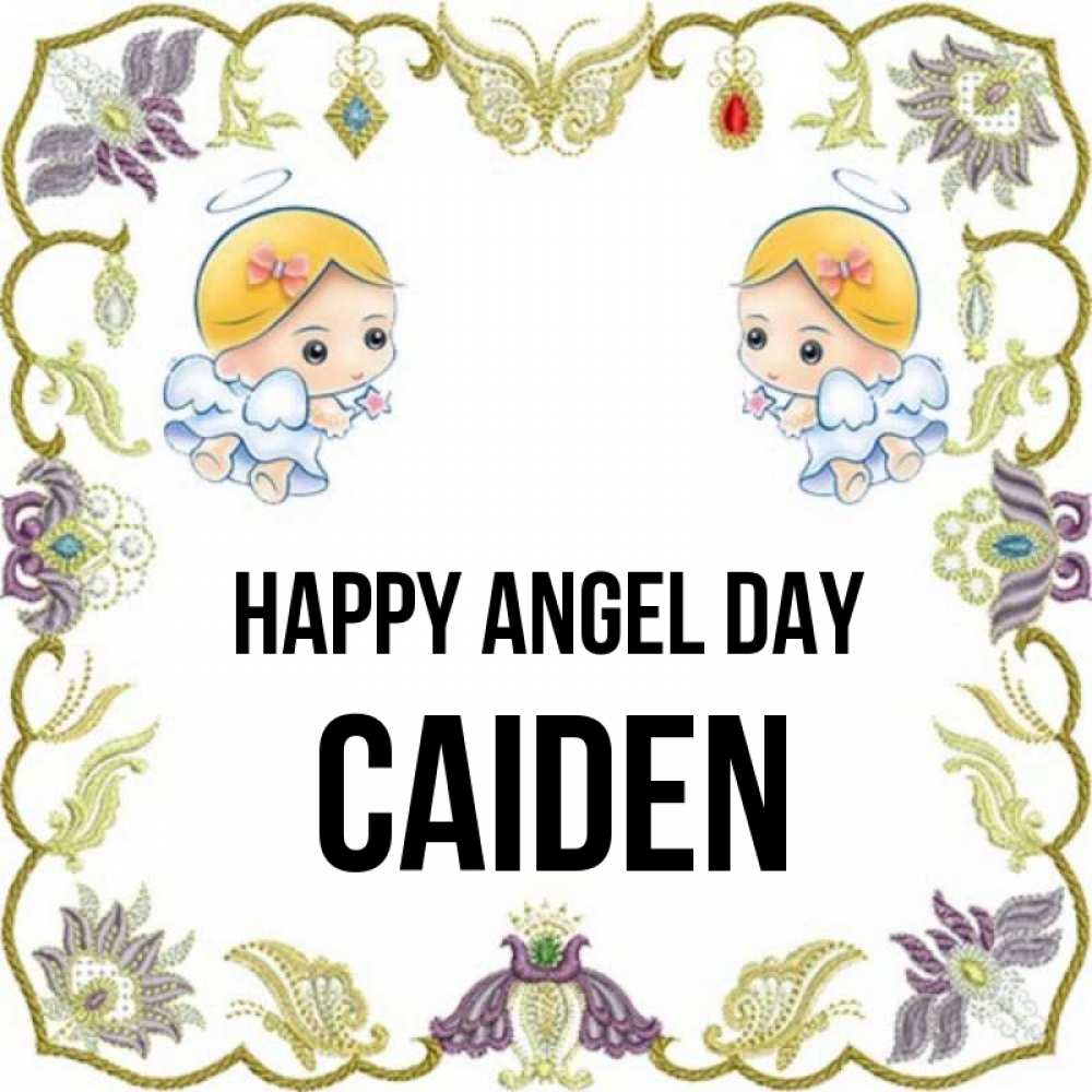 Greetings card с именем, Caiden happy angel day маленькие ангелы с крылышками Greetings with text for free download 