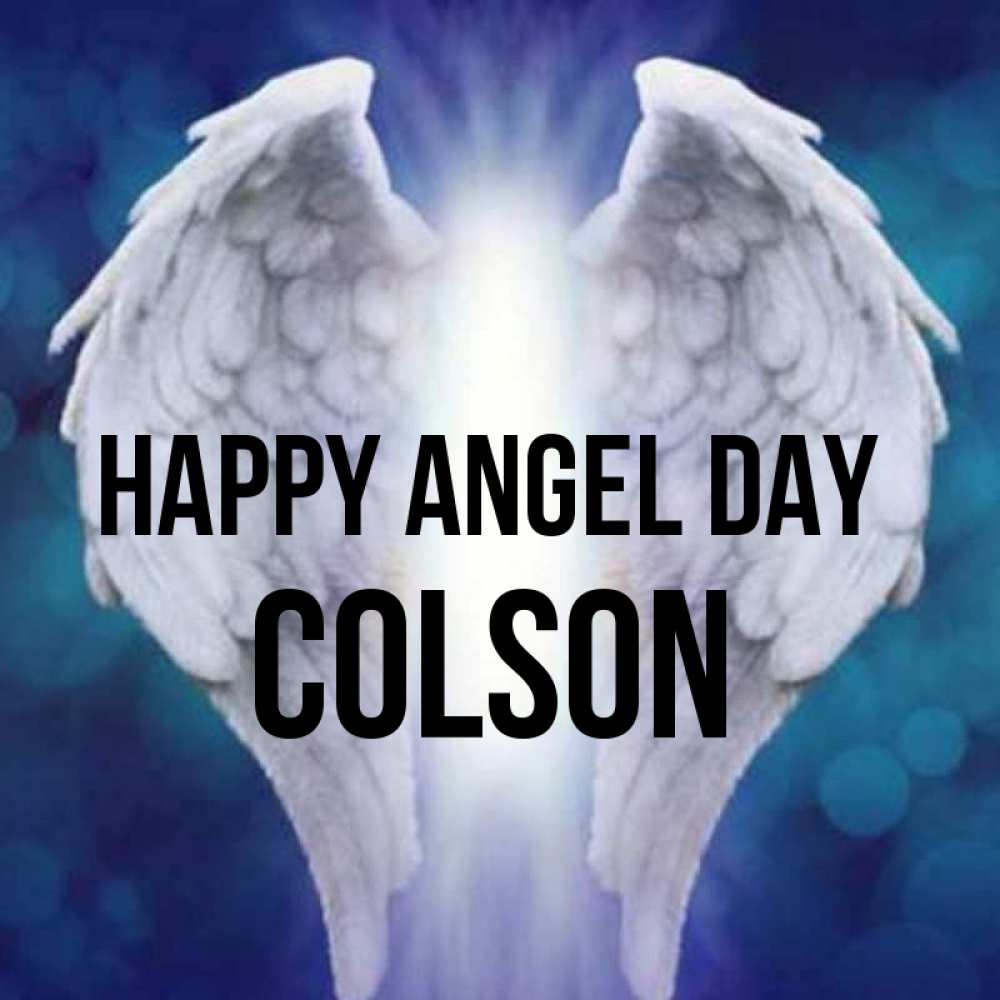 Greetings card с именем, Colson happy angel day синий фон и крылышки Greetings with text for free download 