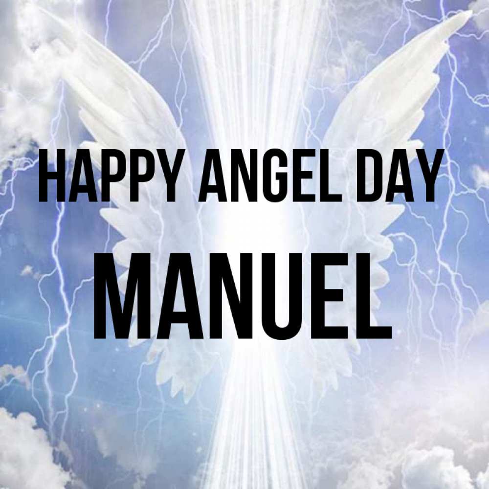 Greetings card с именем, Manuel happy angel day молнии на небе и свет Greetings with text for free download 